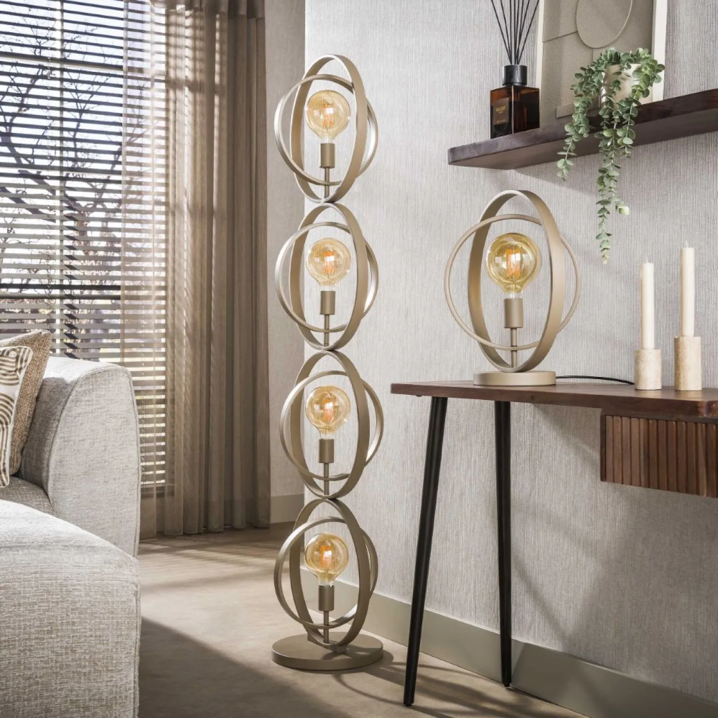 Stehleuchte Vejin 4 Lampen | Metallringe | Beige