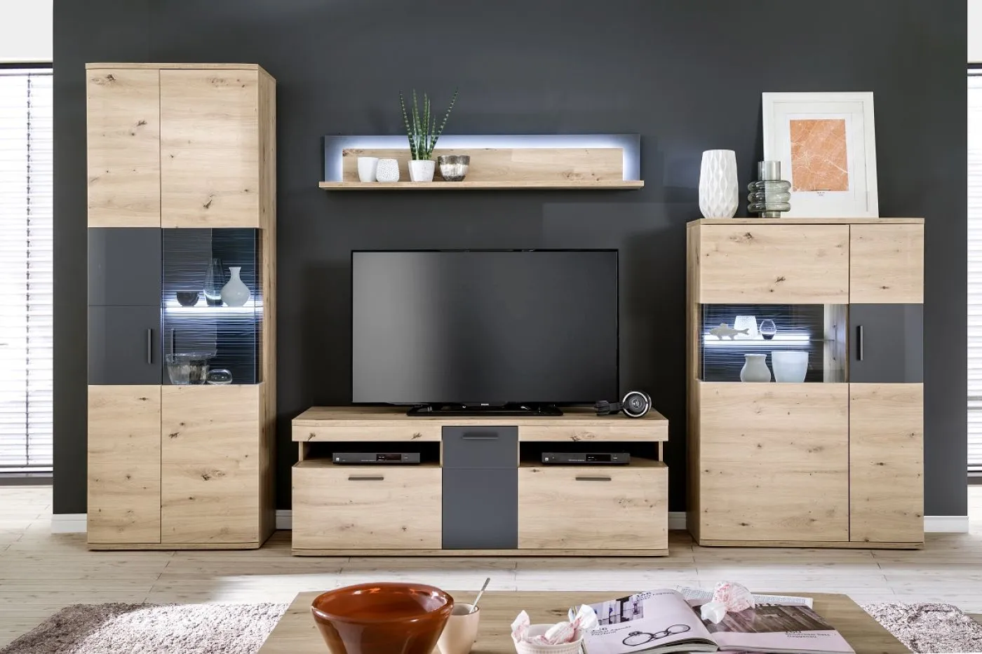 TV-Board Cortona | Balkeneiche / anthrazit