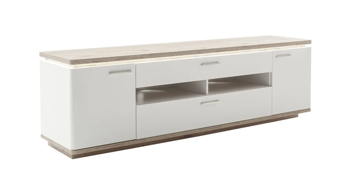 TV-Board Palermo | Soft white / Viking Oak | inkl. Beleuchtung