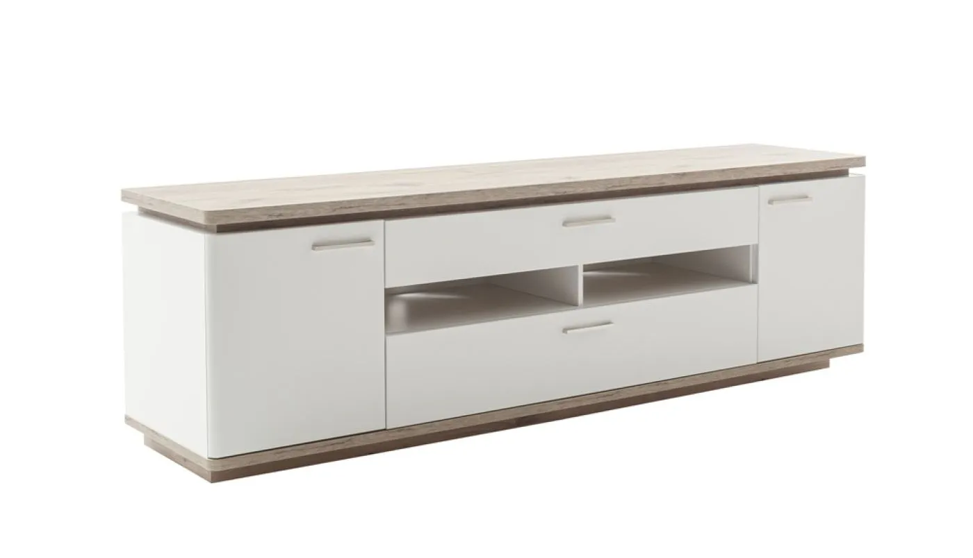 TV-Board Palermo | Soft white / Viking Oak | inkl. Beleuchtung