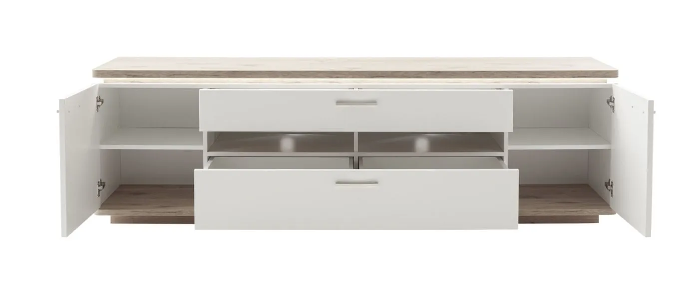 TV-Board Palermo | Soft white / Viking Oak | inkl. Beleuchtung