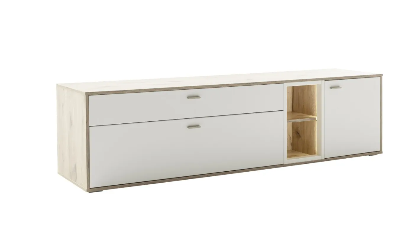 TV-Board Santerno | Soft white / Viking Oak | mit Beleuchtung