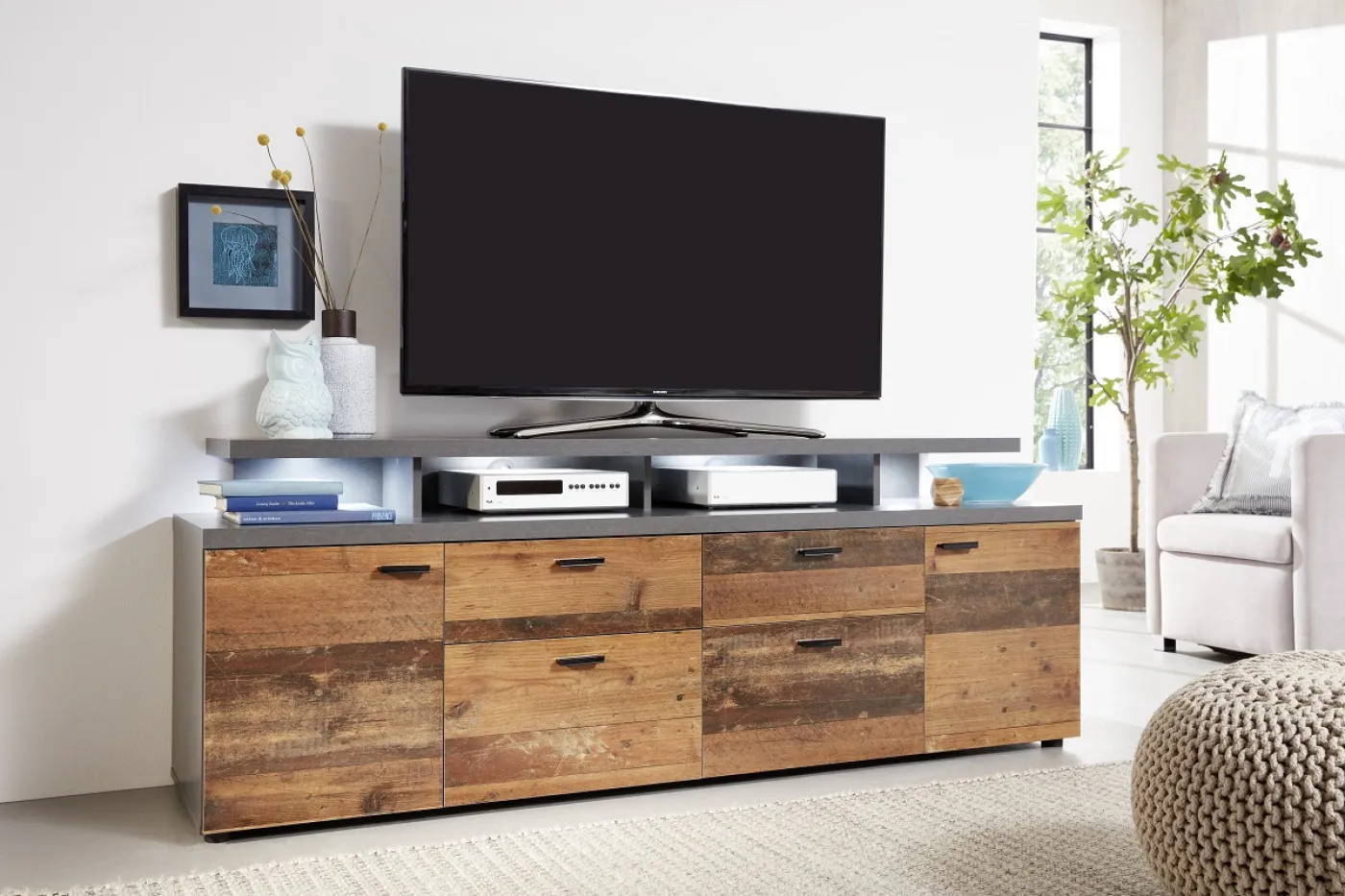 TV Lowboard Mood | Old Used Wood / Matera grau | Shabby Look