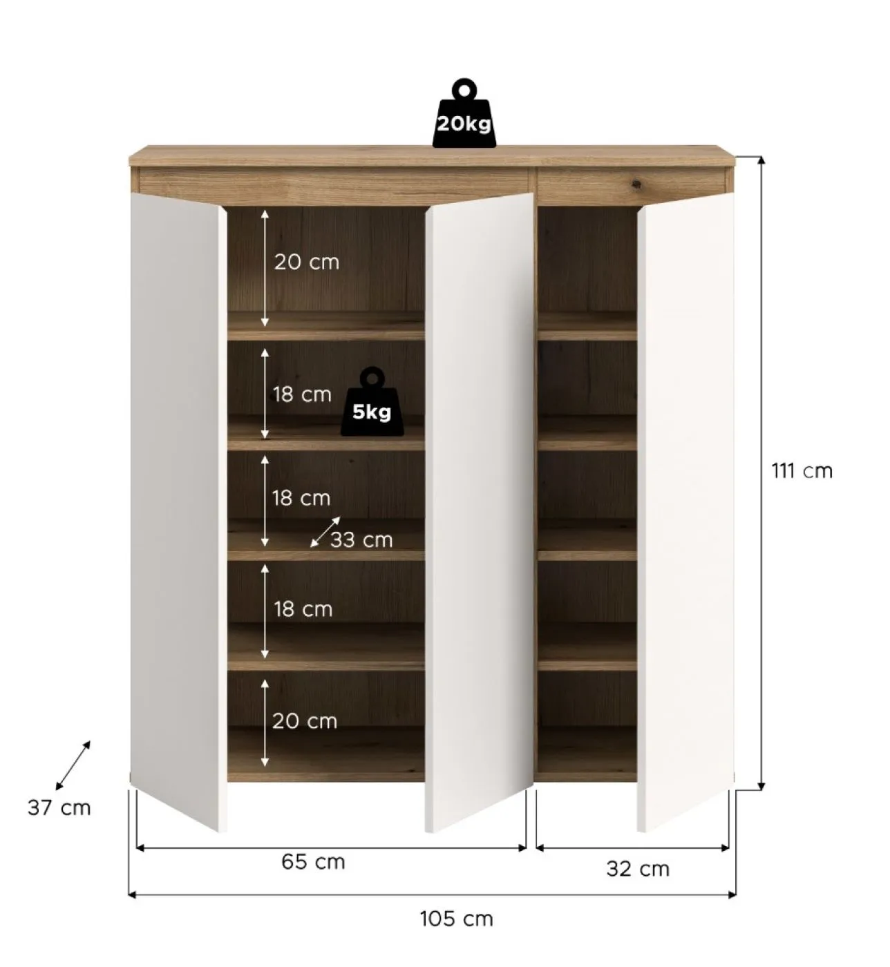 Kommode Scarpa | 105 x 110cm | weiß / Evoke Eiche