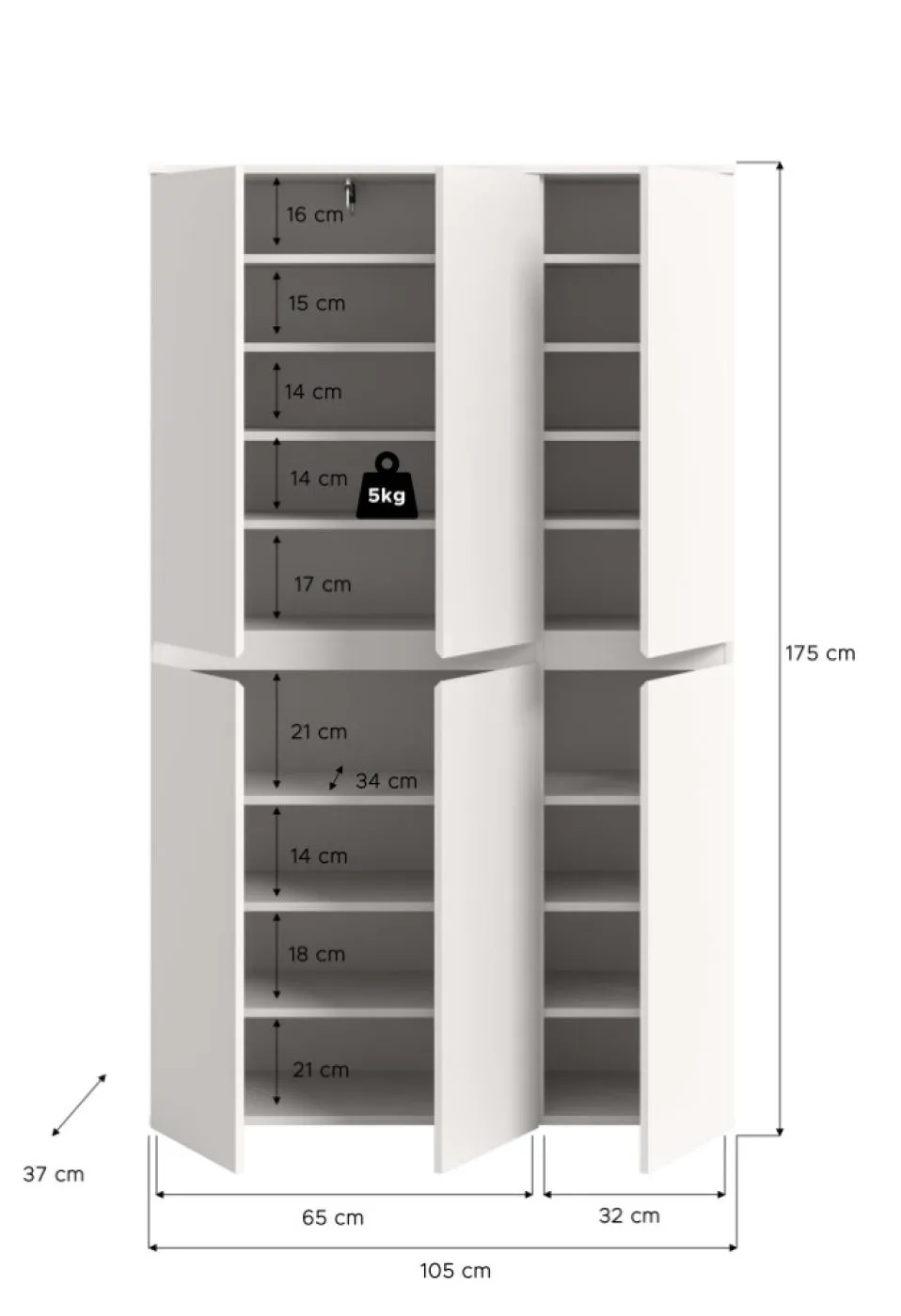 Universalschrank Scarpa | 105 x 175cm | weiß