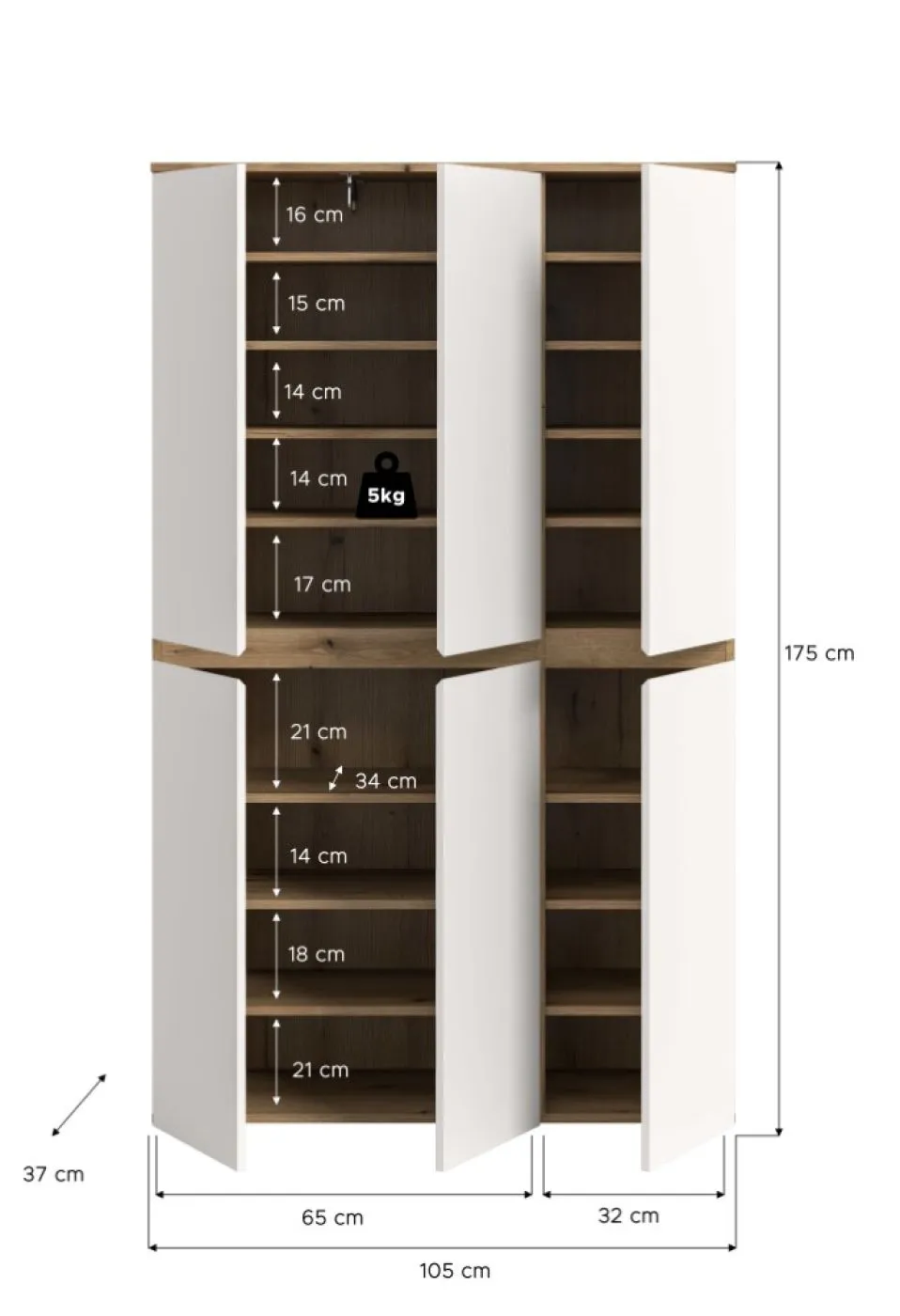 Universalschrank Scarpa | 105 x 175cm | weiß / Evoke Eiche