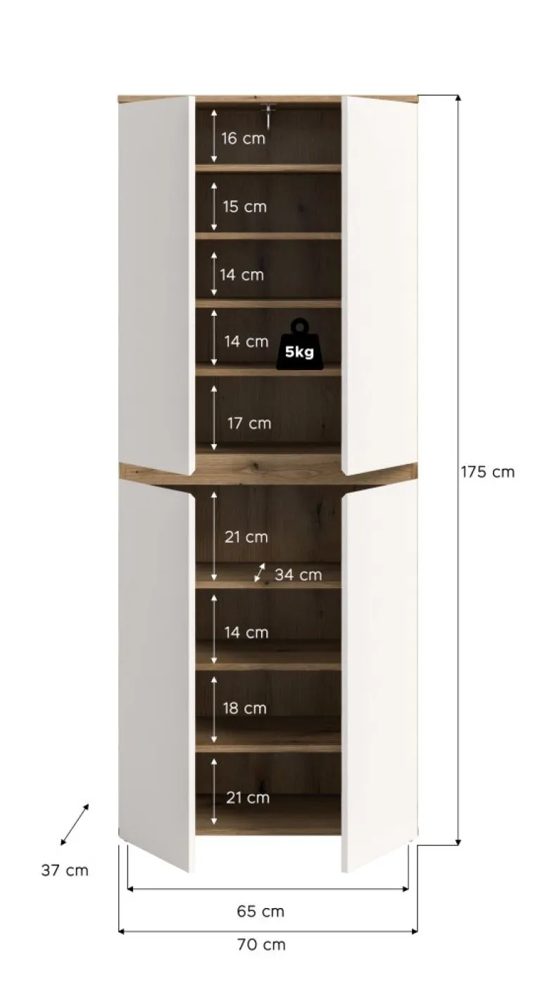Universalschrank Scarpa | 70 x 175cm | weiß / Evoke Eiche