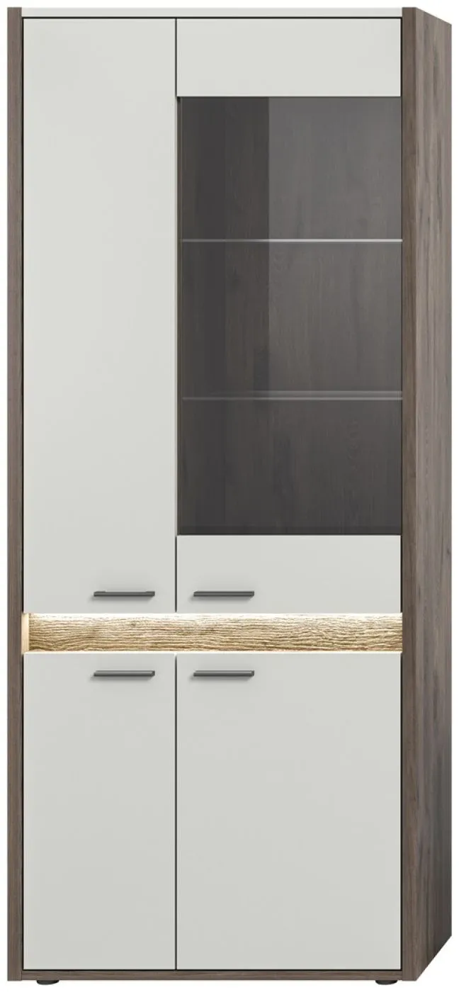 Vitrine Falcona breit | Nox Oak dunkel / hellgrau | LED Beleuchtung