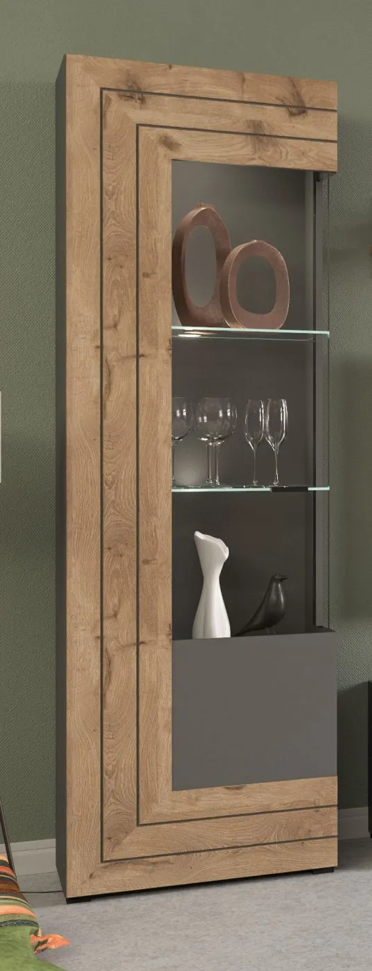 Vitrine Freno | grau matt / Nox Oak | inkl. LED Beleuchtung