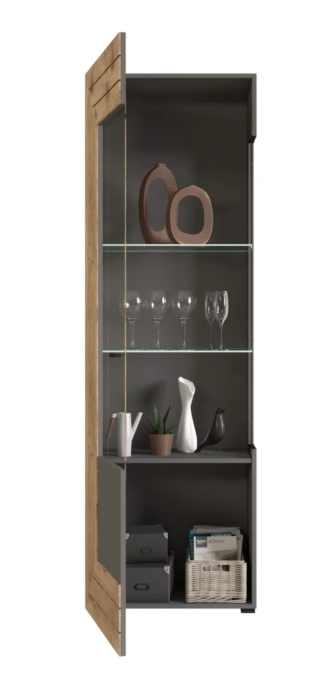 Vitrine Freno | grau matt / Nox Oak | inkl. LED Beleuchtung