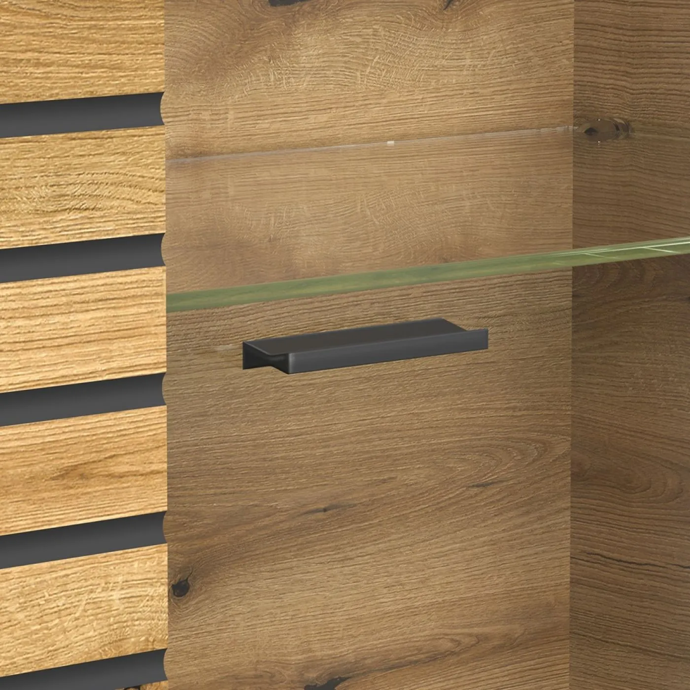 Vitrine Hochschrank Norris | grau / Coast Evoke Oak | 80 cm x 205 cm x 37 cm Komplettset