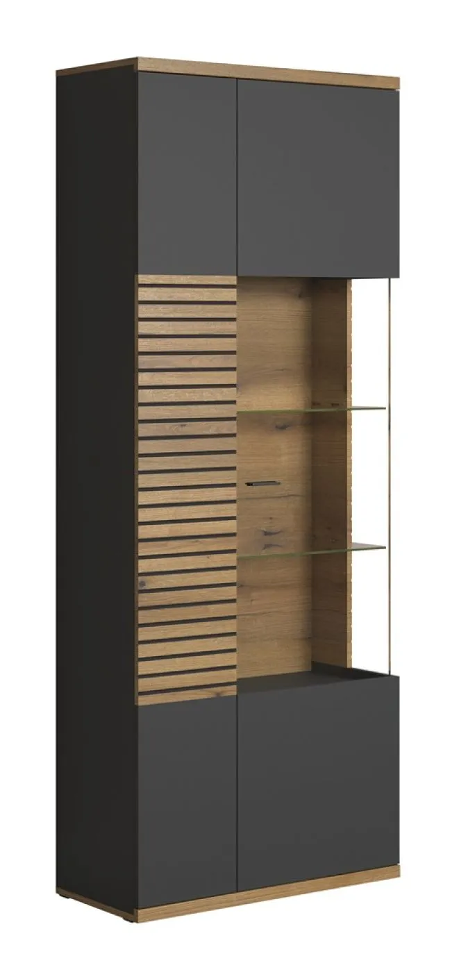 Vitrine Hochschrank Norris | grau / Coast Evoke Oak | 80 cm x 205 cm x 37 cm ohne Beleuchtung