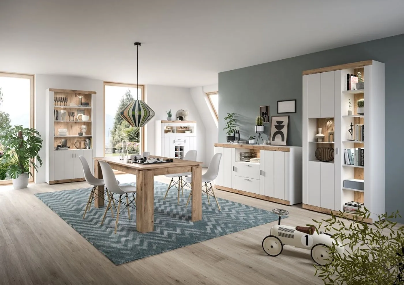 Vitrine Laredo | weiß / Nox Oak | LED Beleuchtung ohne Beleuchtung