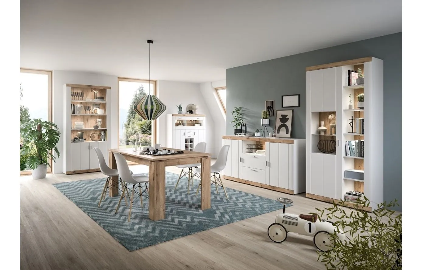 Vitrine Laredo | weiß / Nox Oak | LED Beleuchtung ohne Beleuchtung