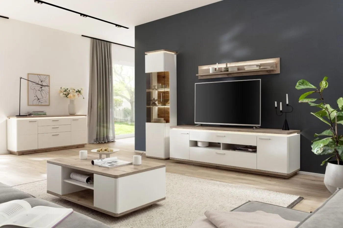 Vitrine Palermo | Soft white / Viking Oak | LED Beleuchtung