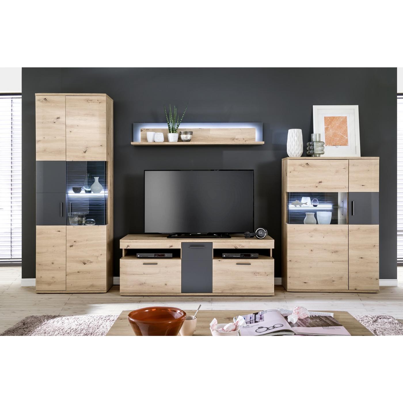 Wandboard Cordona | Balkeneiche / anthrazit | LED Beleuchtung