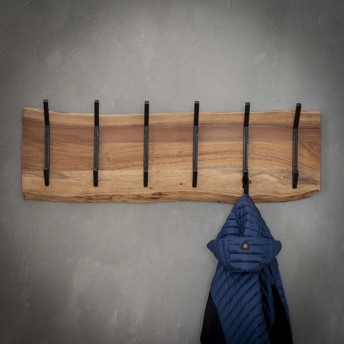 Wandgarderobe Garderobenpaneel Kes 2x6 Haken | Akazie massiv | natur