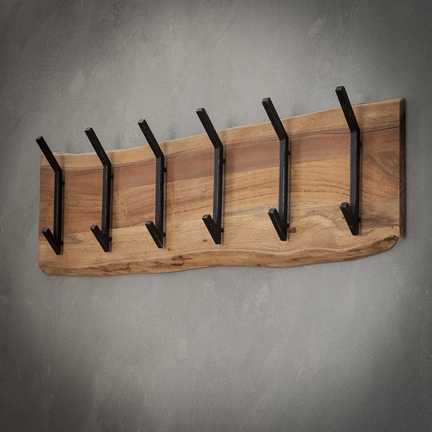 Wandgarderobe Garderobenpaneel Kes 2x6 Haken | Akazie massiv | natur