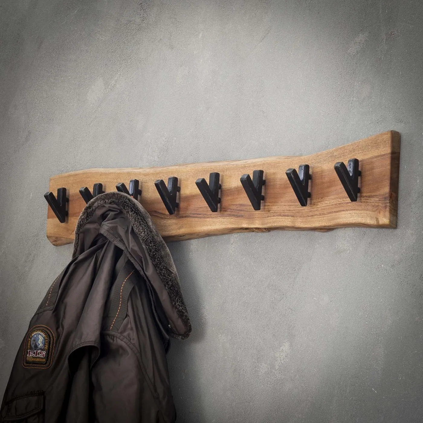 Wandgarderobe Garderobenpaneel Kes 8 Haken | Akazie massiv | natur