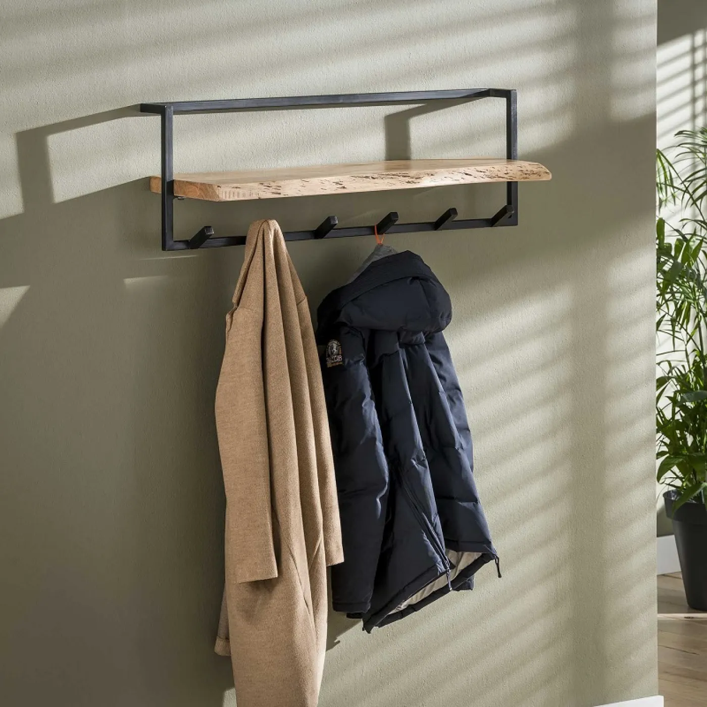 Wandgarderobe Garderobenpaneel Shani 6 Haken | Akazie massiv | natur