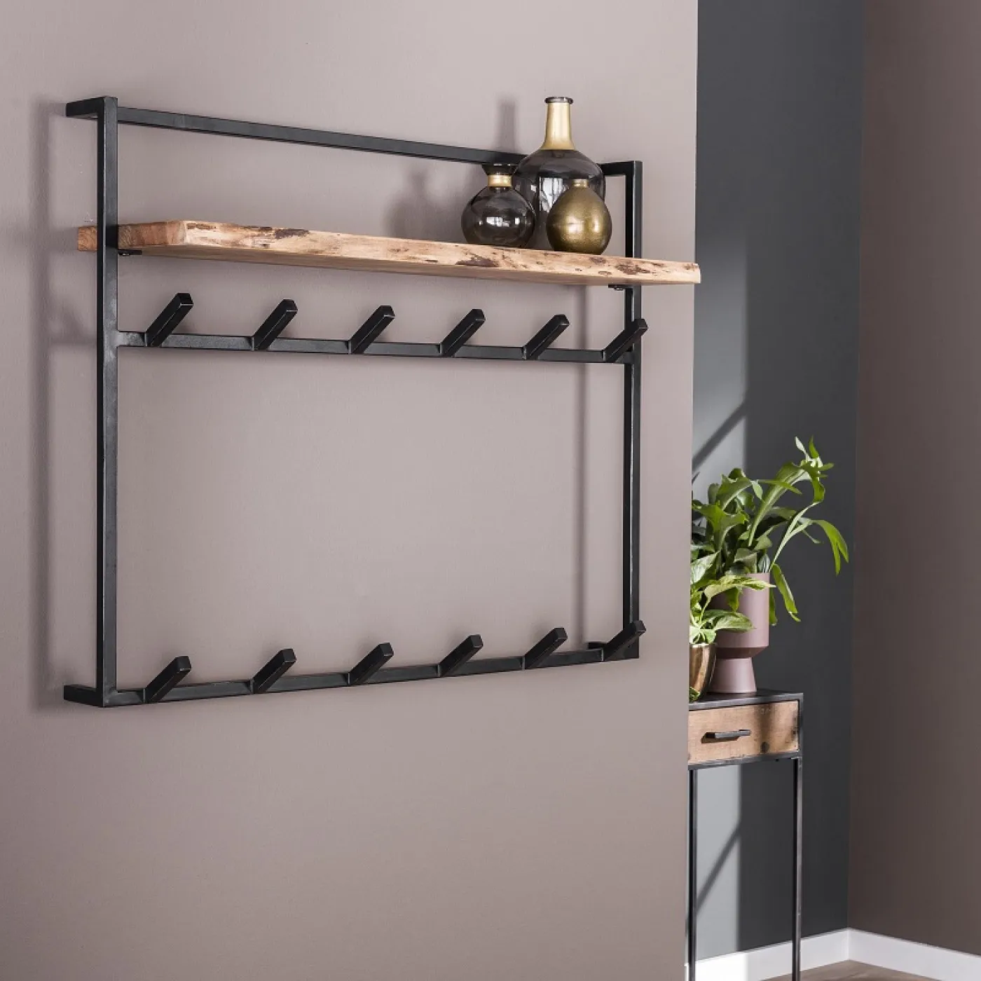 Wandgarderobe Garderobenpaneel Solag 12 Haken | Akazie massiv | naturel