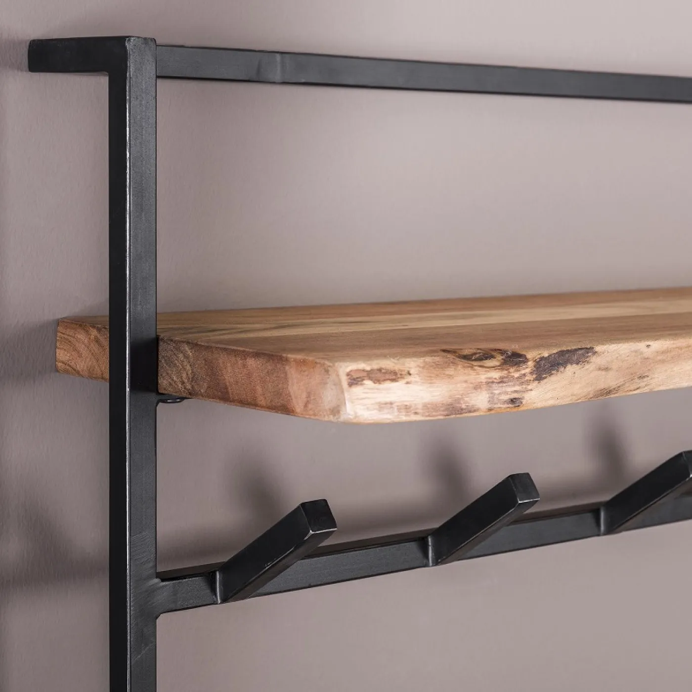 Wandgarderobe Garderobenpaneel Solag 12 Haken | Akazie massiv | naturel