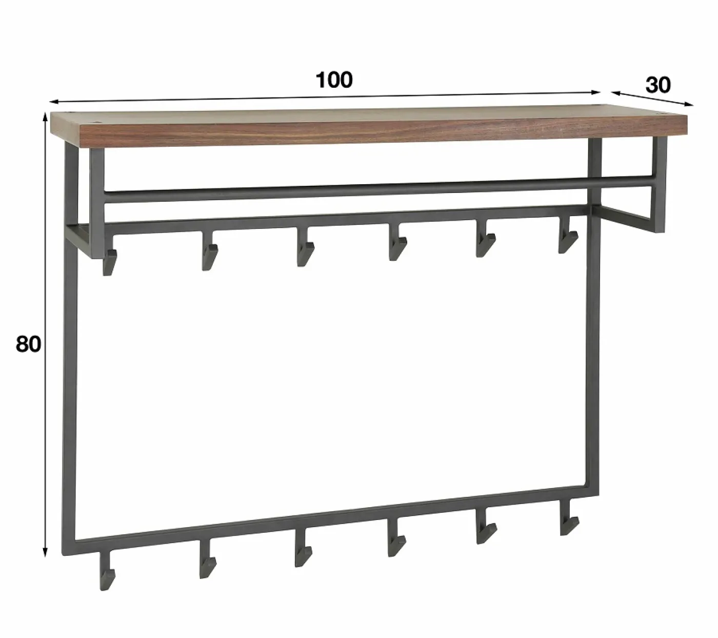 Wandgarderobe Garderobenpaneel Tian mit Hutablage & 12 Haken | Nussbaum massiv