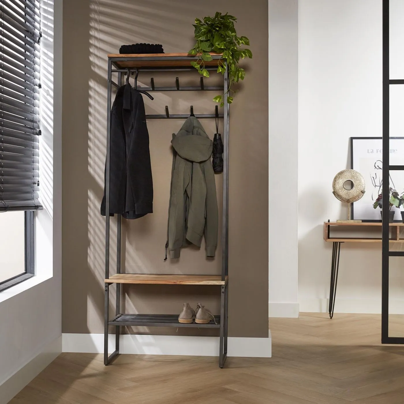 Wandgarderobe Garderobenständer Kes | Akazie massiv | natur