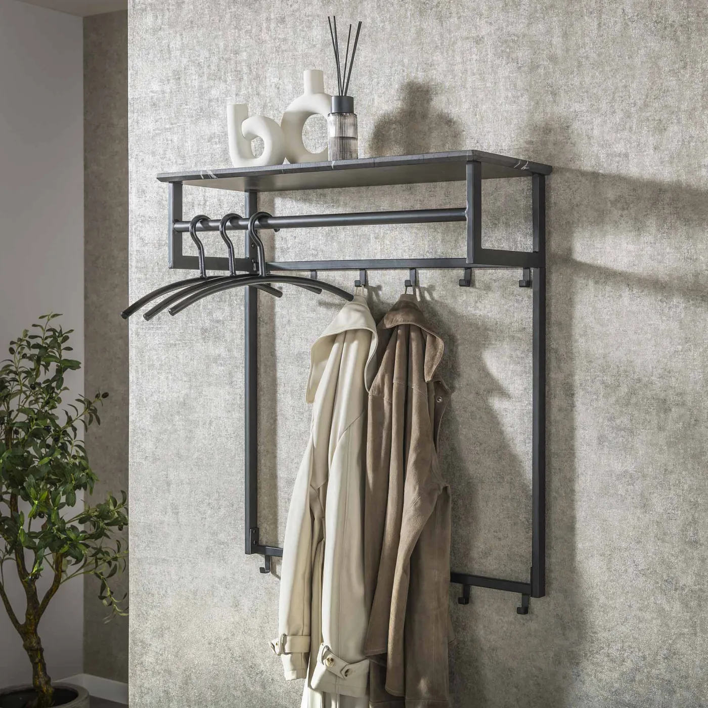 Wandgarderobe Hanga | Melamin | schwarz braun | 6/12 Haken
