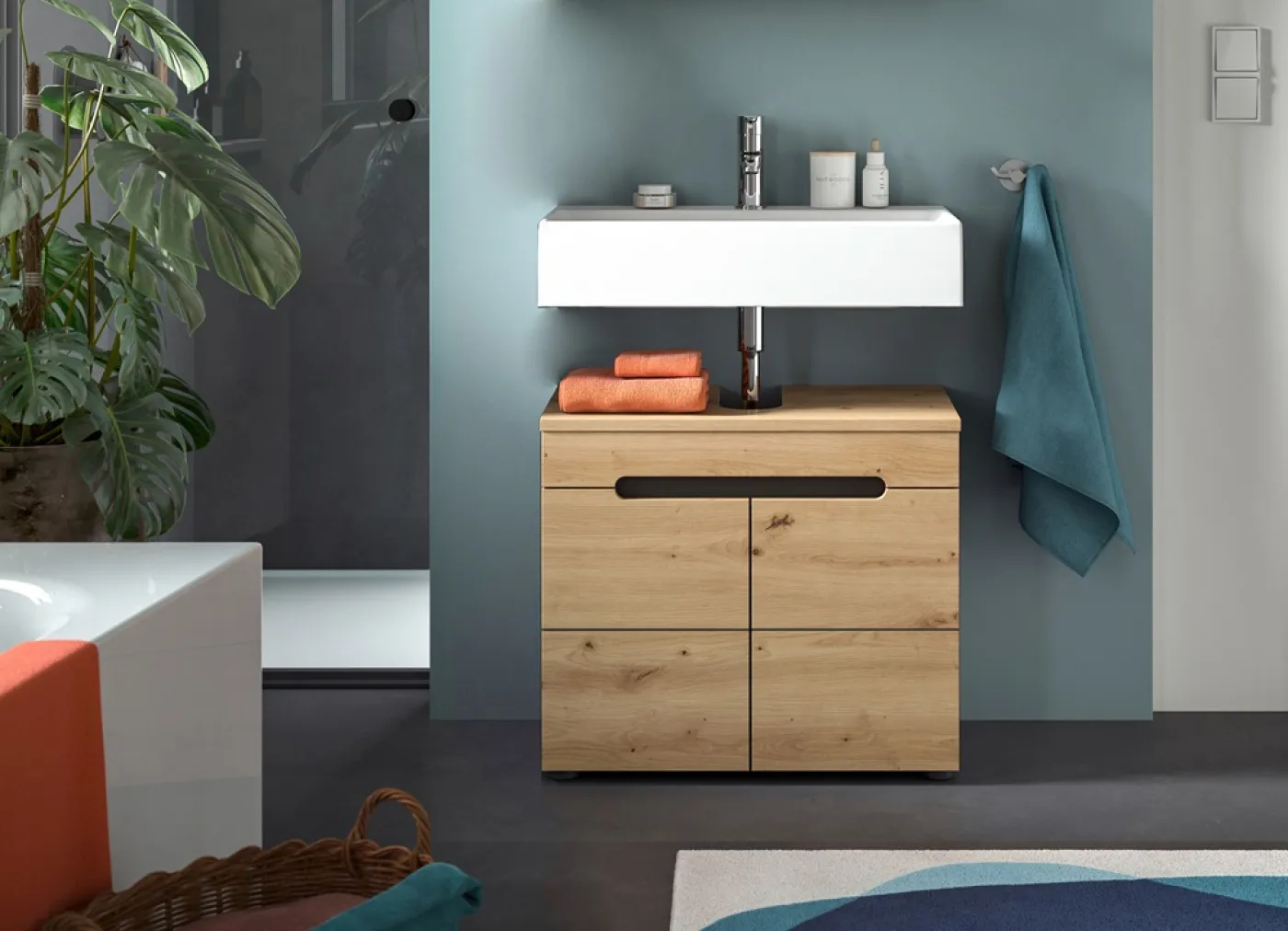 Waschbeckenunterschrank Canu | Artisan Eiche / Basalt grau