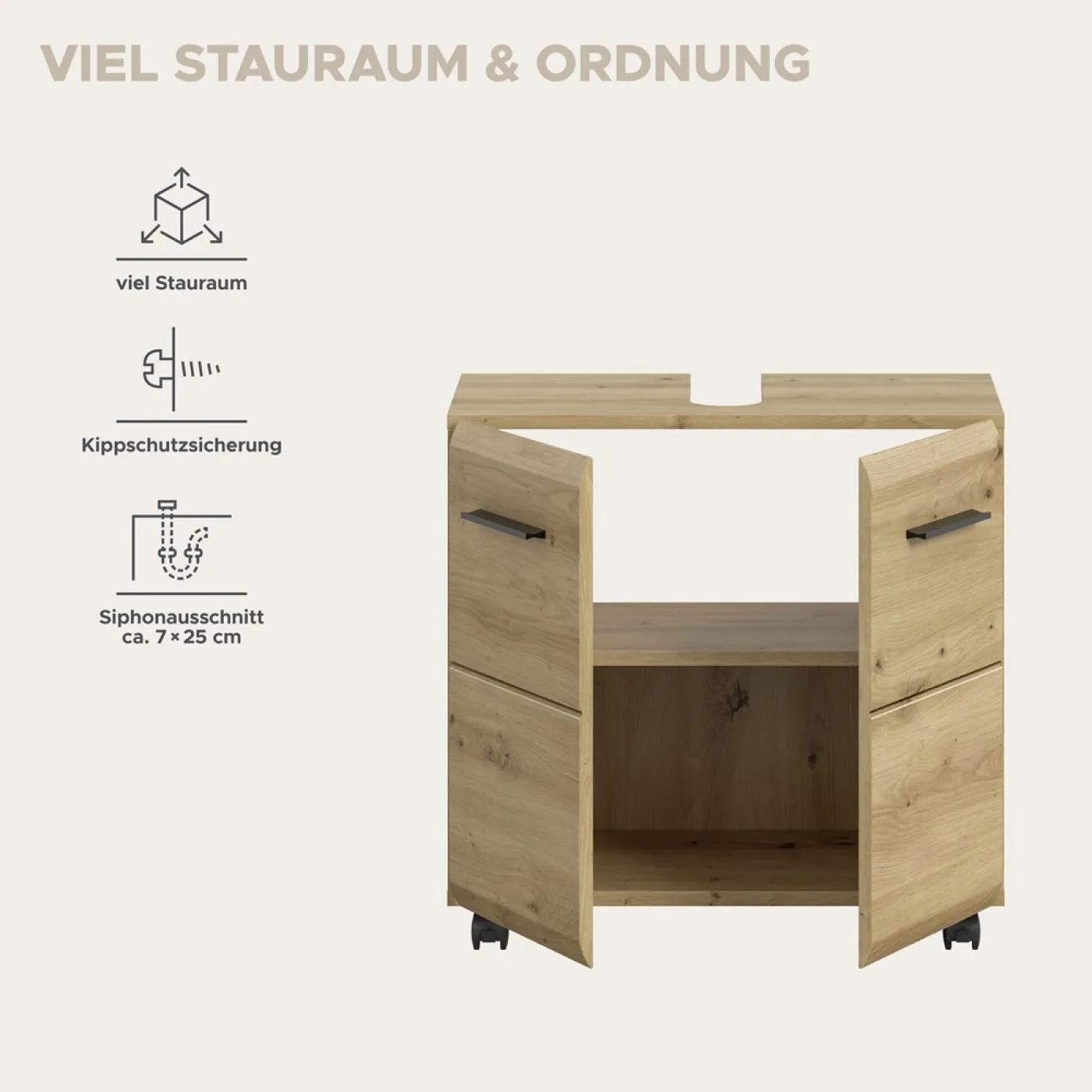 Waschbeckenunterschrank Ice | auf Rollen | Artisan Oak
