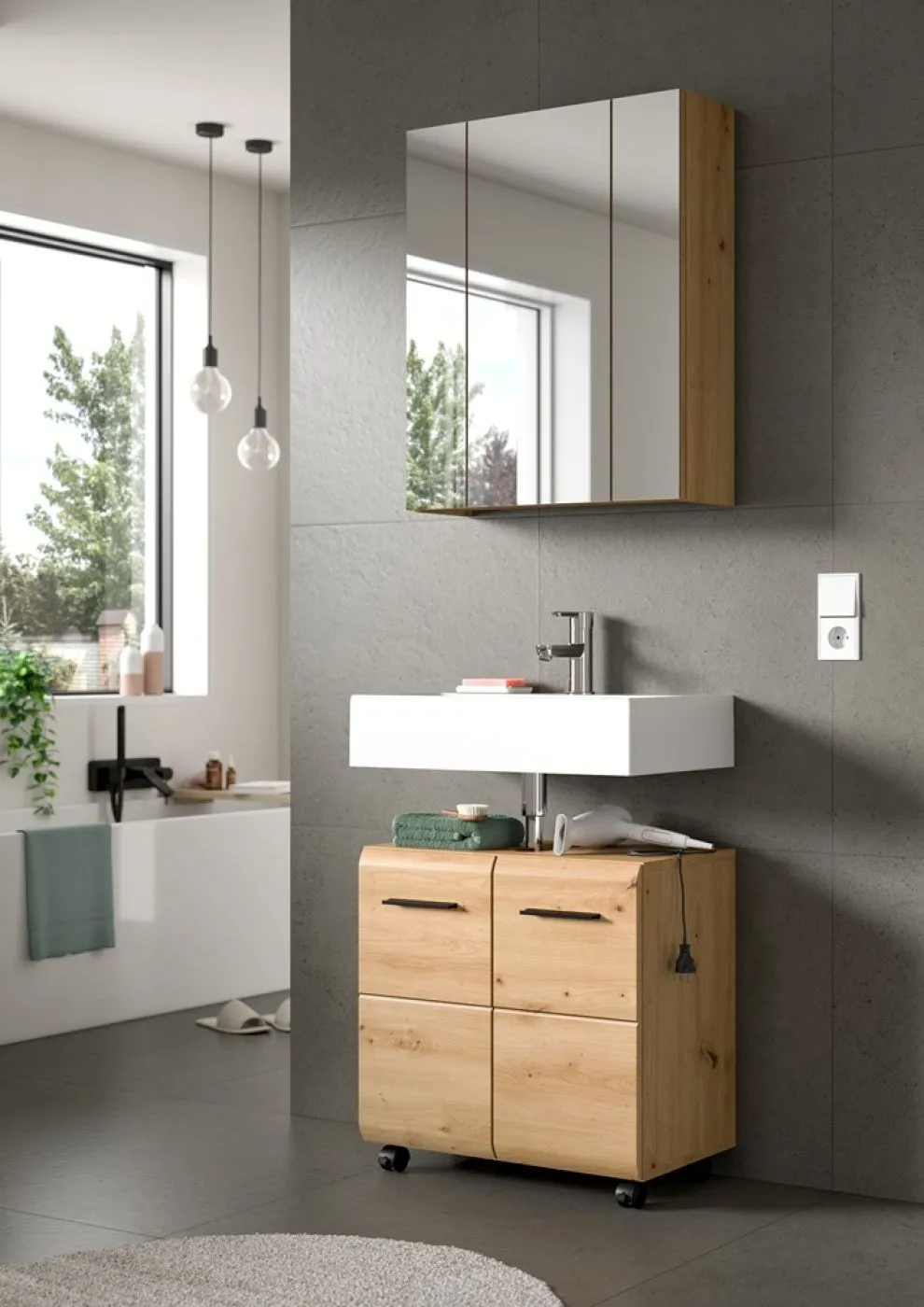 Waschbeckenunterschrank Ice | auf Rollen | Artisan Oak