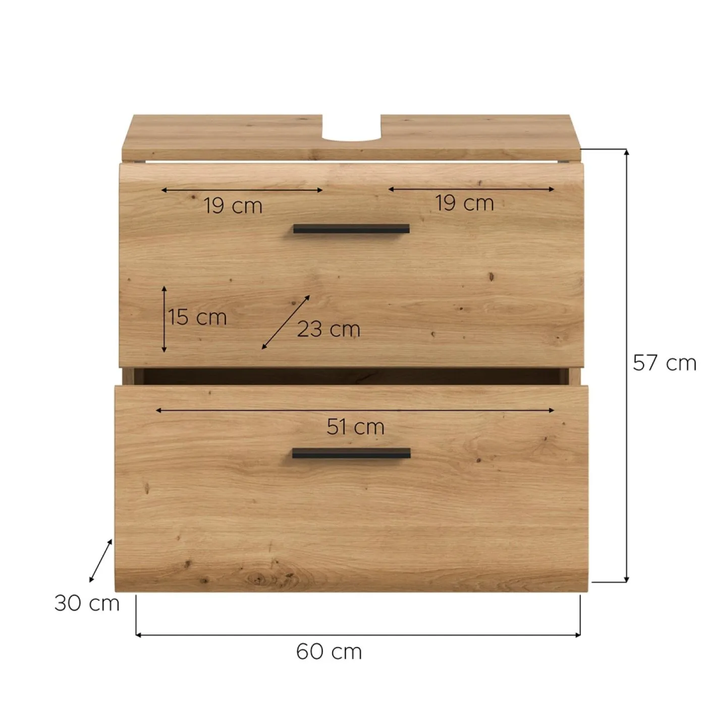 Waschbeckenunterschrank Ice | mit Schubkästen auf Rollen | Artisan Oak