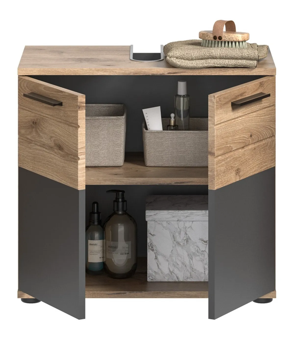 Waschbeckenunterschrank Mason | Nox Oak / Basalt grau