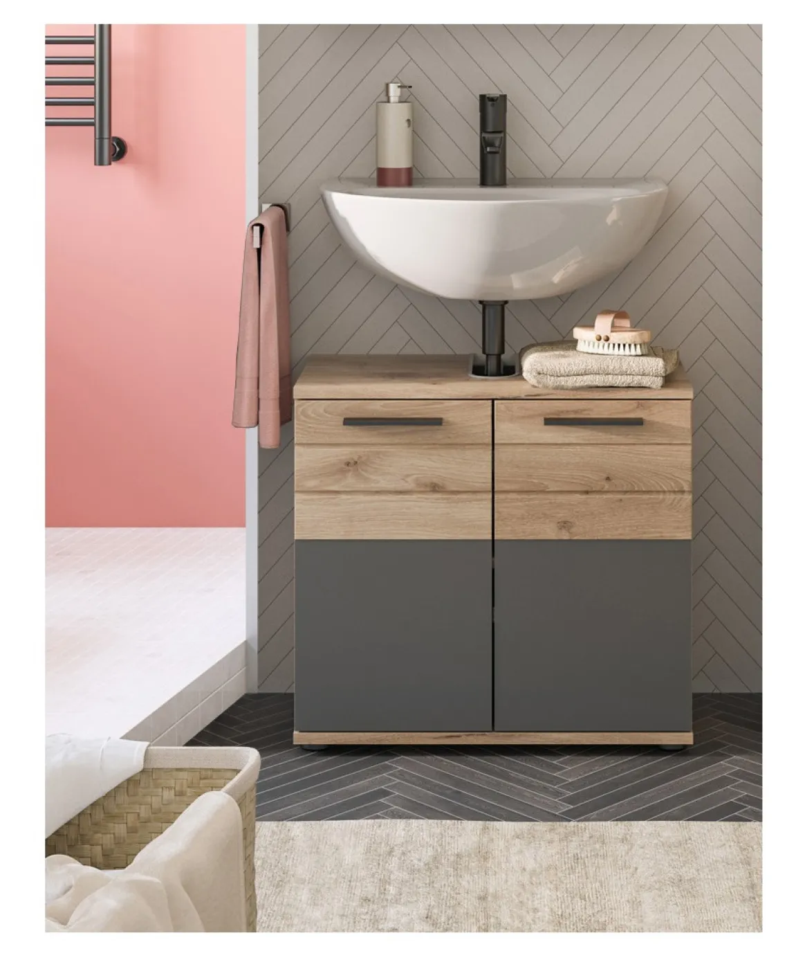 Waschbeckenunterschrank Mason | Nox Oak / Basalt grau