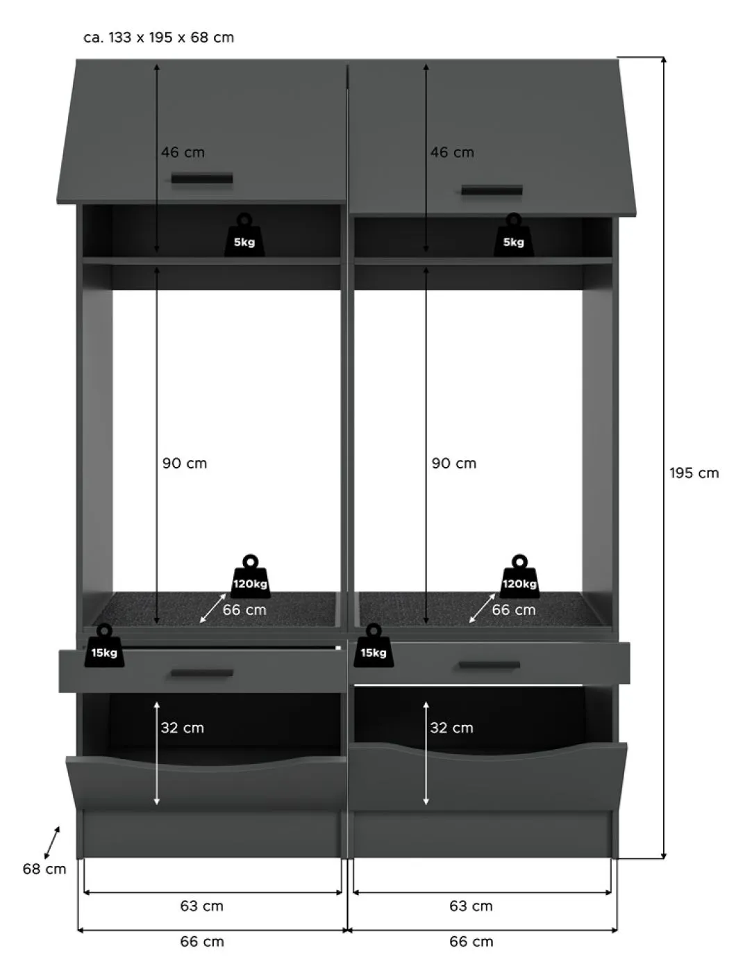 Waschmaschinenschrank Set Free 4 | anthrazit | 2-teilig