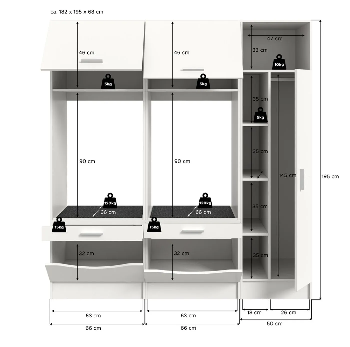 Waschmaschinenschrank Set Free 3 | weiß | 3-teilig