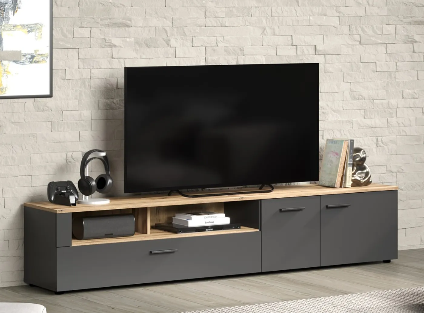 Wohnkombination Esteban | Anthrazit / Coast Evoke Oak | 4-teilig Komplettset