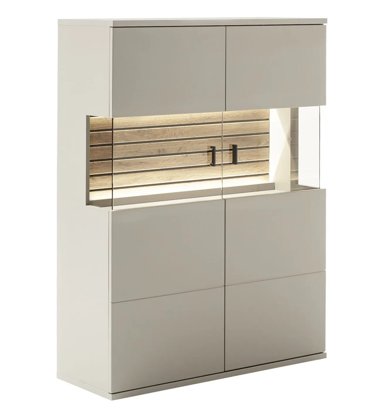 Wohnkombination Lüttich 2 | Basalt / Wotan Eiche | 3-teilig | Highboard mit Bandbeleuchtung