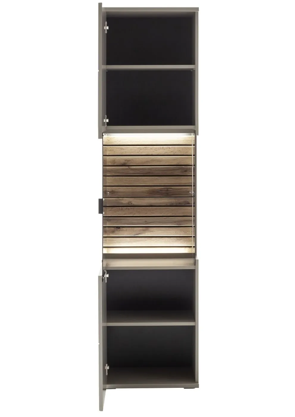 Wohnkombination Lüttich | Basalt / Wotan Eiche | 3-teilig | Vitrine mit Bandbeleuchtung
