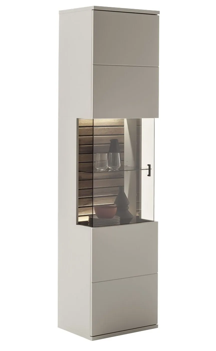 Wohnkombination Lüttich | Basalt / Wotan Eiche | 3-teilig | Vitrine & Wandboard mit Bandbeleuchtung