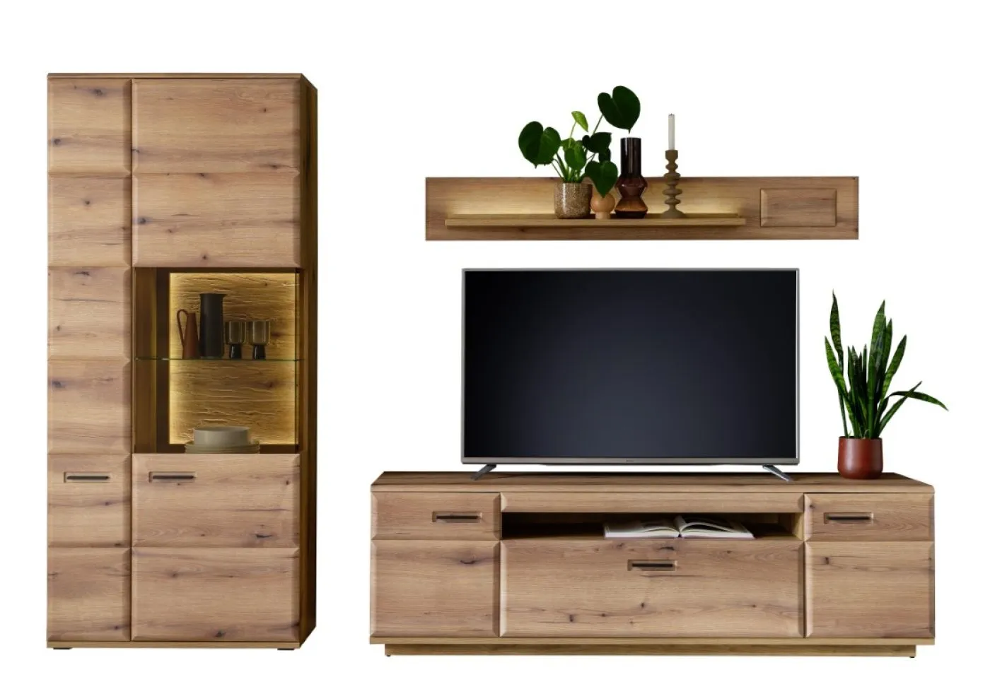 Wohnkombination Naxos 1 | Eiche Evoke | 3-teilig | mit 110 cm Beleuchtung