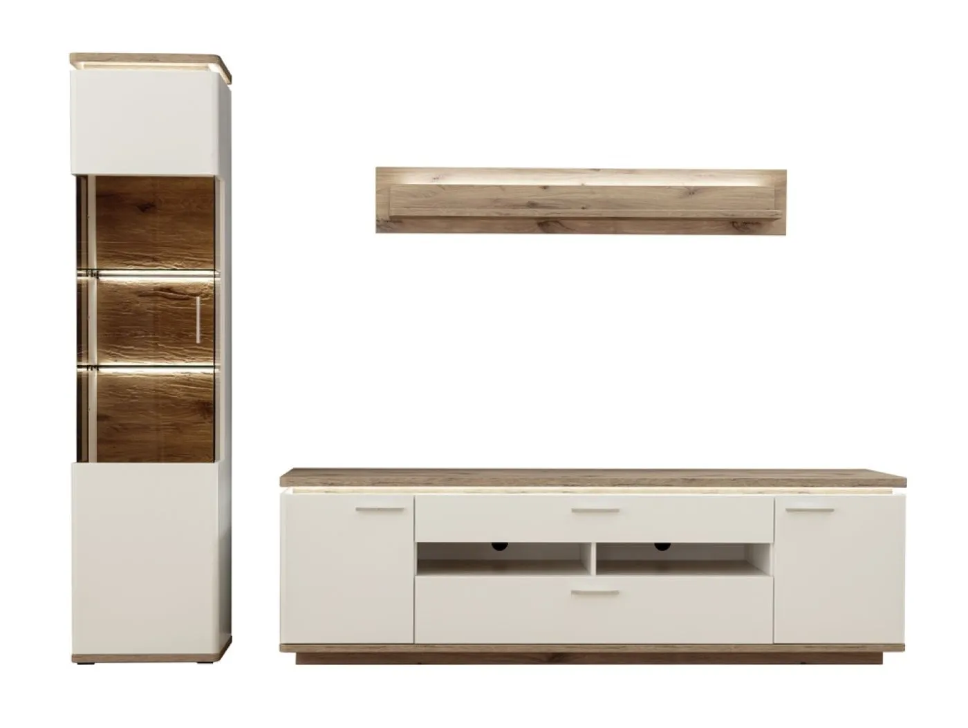 Wohnkombination Palermo 2 | Soft white / Viking Oak | 3-teilig | ohne Beleuchtung