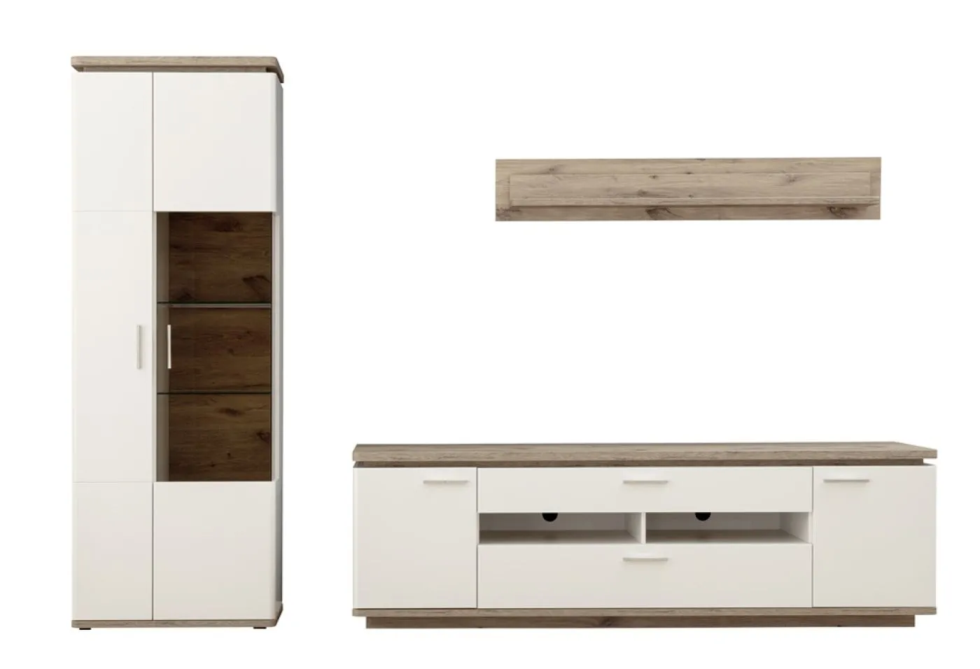 Wohnkombination Palermo1 | Soft white / Viking Oak | 3-teilig | ohne Beleuchtung