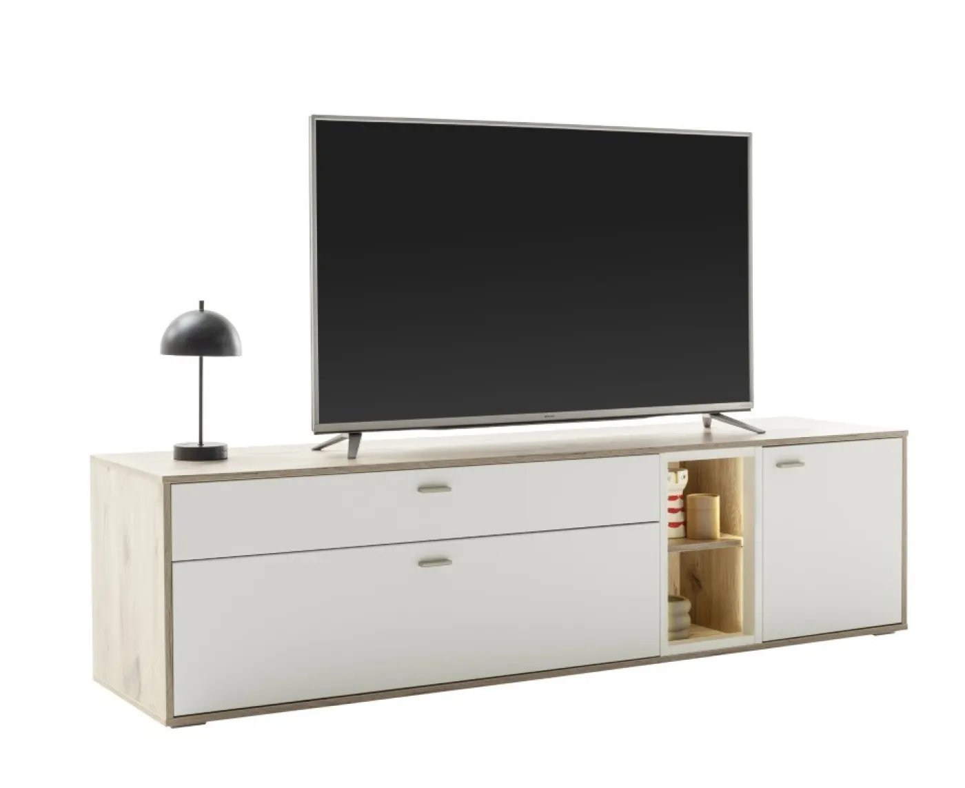 Wohnkombination Santerno 1 | Soft white / Viking Oak | 3-teilig | mit 135 cm Beleuchtung