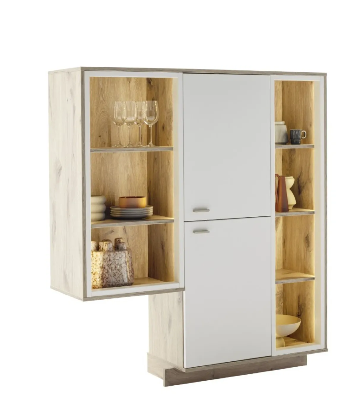 Wohnkombination Santerno 2 | Soft white / Viking Oak | 3-teilig | mit 125 cm Beleuchtung