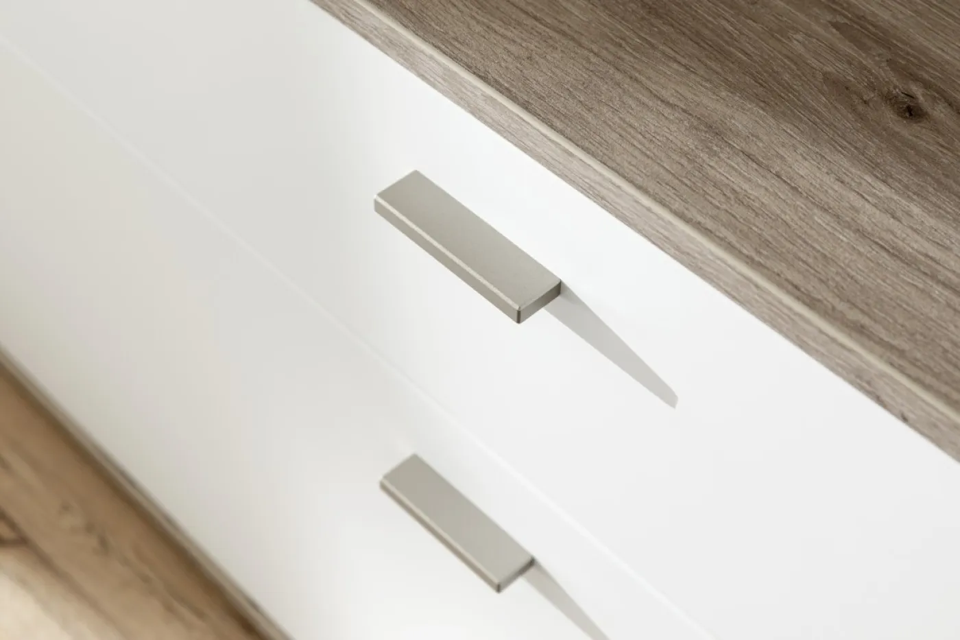 Wohnkombination Santerno | Soft white / Viking Oak | 3-teilig | mit 190 cm Beleuchtung