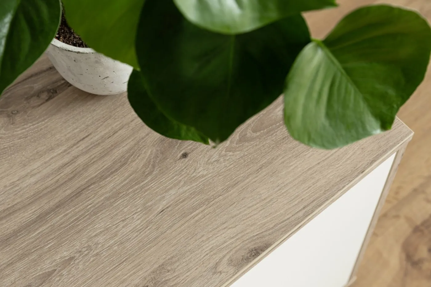 Wohnkombination Santerno | Soft white / Viking Oak | 3-teilig | mit 190 cm Beleuchtung