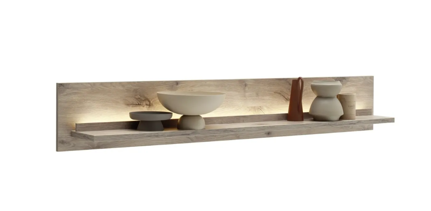 Wohnkombination Santerno | Soft white / Viking Oak | 3-teilig | mit 190 cm Beleuchtung