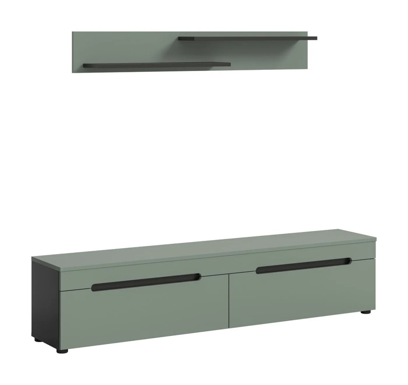 Wohnwand Anbauwand Canu | 2-teilig | Smoke Green / Basalt Grau